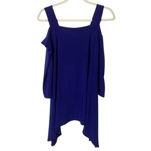 Lot of 2 Clara Sun Woo Blue & Black Cold Shoulder Shark Hem Tunic Casual Tops